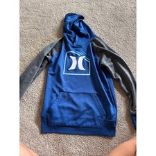Hurley Boys H2O-Dri Pullover Hoodie Blue Grey Raglan Sweatshirt Logo Size 10/12