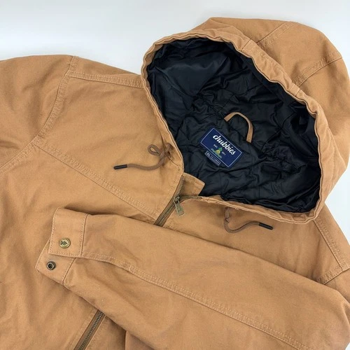 Chubbies Mens XL Tan Brown Cotton Canvas Quilted Lined Full Zip Hooded Jacket - product listing photo