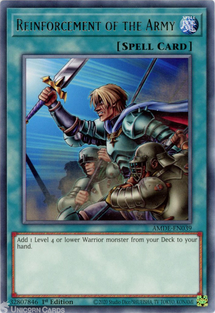 AMDE-EN039 Reinforcement of the Army :: Rare 1st Edition Mint YuGiOh Card