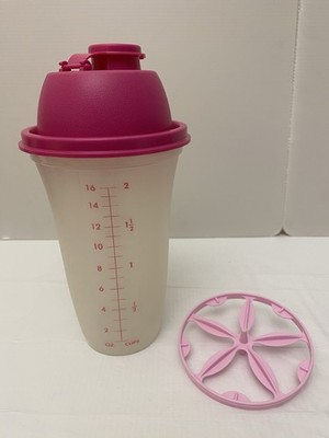 Tupperware Quick Shake Mixer Blender 2-Cup PINK 3 Piece Flip Top #844 EUC