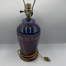 Vintage Studio Art Pottery Glazed Hand Crafted Blue Purple Table Lamp 10”