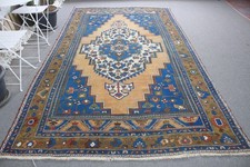 Turkish Rug, 6,4x10,9 ft Vintage Rug, Blue Or...