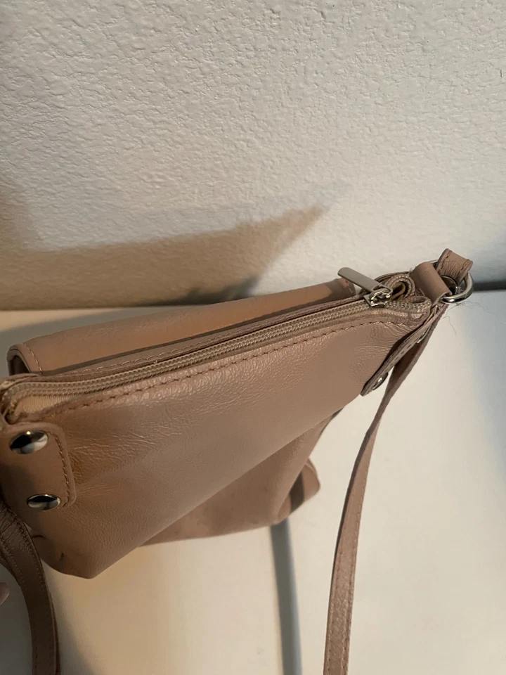 Vera Pelle Genuine Leather Small Crossbody Bag Mauve Italian Messenger Handbag - Image 4 of 4