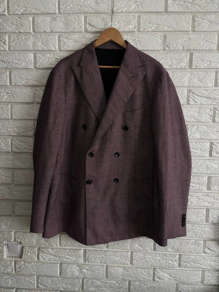 Luigi Borrelli Napoli Blazer 58 EU Double-Breasted Linen Cotton Made in Italy - Imagem 2 de 4