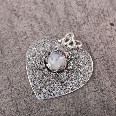 Round Genuine Dragon Vain Agate 925 Silver Minimal Wedding Sister Dainty Pendant