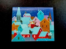 1 VTG NOS Norcross Xmas Greeting Card Cute Santa Looking Down Chimney W/ Deer
