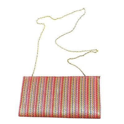Multicolor Woven Clutch with Gold- Amanda- VTG- metallic rainbow some wear