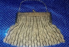 Vintage Beaded Chain Metal Closure Purse Evening Bag Has 4 Leaf Clovers On Clasp