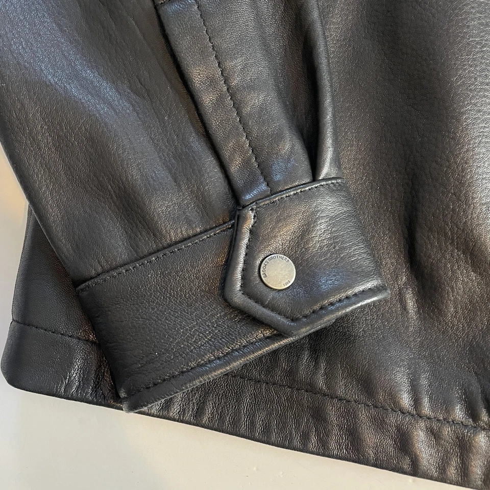 Brooks Brothers Mens Black 100% Leather Full Zip Overcoat Bomber Jacket Large - Image 2 of 4