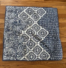 Pottery Barn Boho Indigo Blue And White Quilted Paisley Euro Pillow Sham 26”x26”