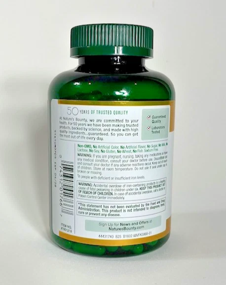 Nature's Bounty Iron Glycinate 300 Count HIGH ABSORPTION 28mg Capsules EXP:2028 - Image 2 of 4