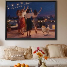 Pomeranian Dog Canvas Print Oil Painting Art Living Room Decor Urban Dog Artwork