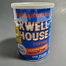 Vtg Maxwell House EMPTY Coffee Can One 1 Pound Regular Grind Lid w/ price No Key