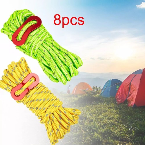 8x 4m Abspannseil dicke reflektierende Schnur Leinen mit Kufen Zelt Camping Guide
