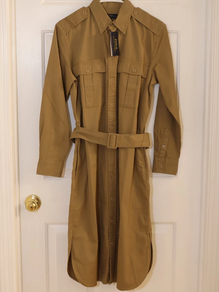 Ralph Lauren 米色棉质斜纹腰带衬衫裙 US 8/L — 第 2/4 张图片