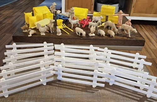 Vintage Marx Farm Play Set Figures Animals Fence Accessories 1960-70s Lot Of 51