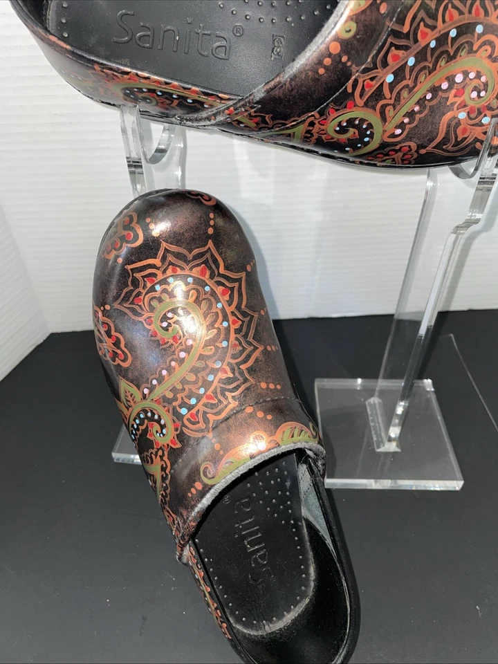 Sanita Painted Clogs Boho Hippie Whimsical Sz 8/39 Metallic Colors - Image 4 of 4