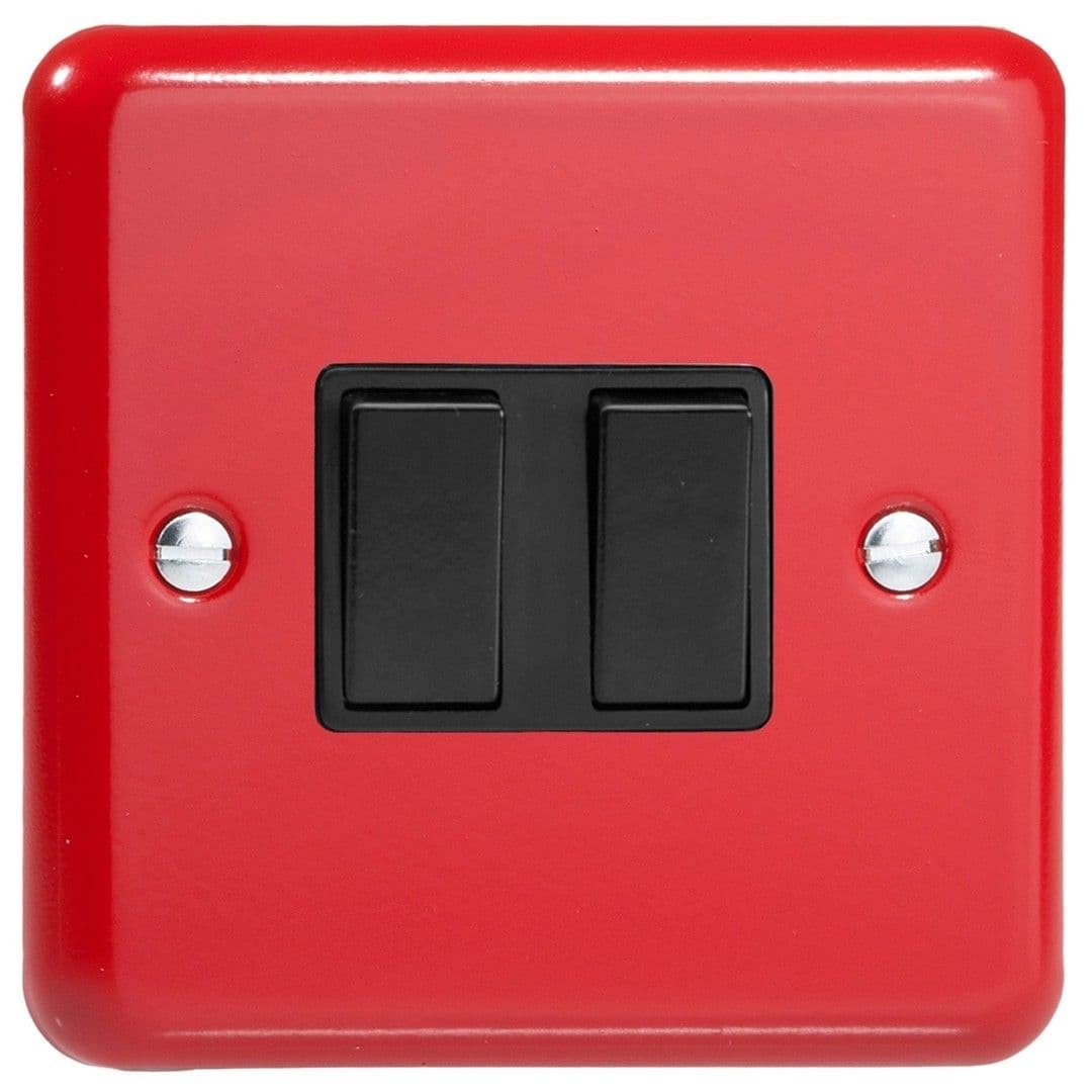 Varilight XY77B.PR Lily Pillar Box Red 2 Gang 10A Intermediate Rocker Switch