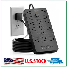 Surge Protector Power Strip-14 Outlets 6 USB Ports, 6 Feet Flat Plug Cord New