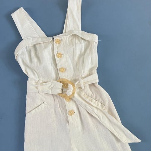 Anthropologie Cape Cod Jumpsuit Cream Linen Blend Belted Wide Leg Size 2 - Picture 6 of 8
