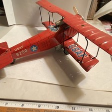 Vintage Tin Toy Biplane Red USAF 8250 Airplane for Ages 17 Years  Up