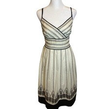 Ann Taylor Fit & Flare Dress Womens Sz 6 Beige Brown Tribal Artsy Boho Aztec