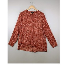 Boho Business Simply Vera Vera Wang Women L Rust Orange Abstract Layered Blouse
