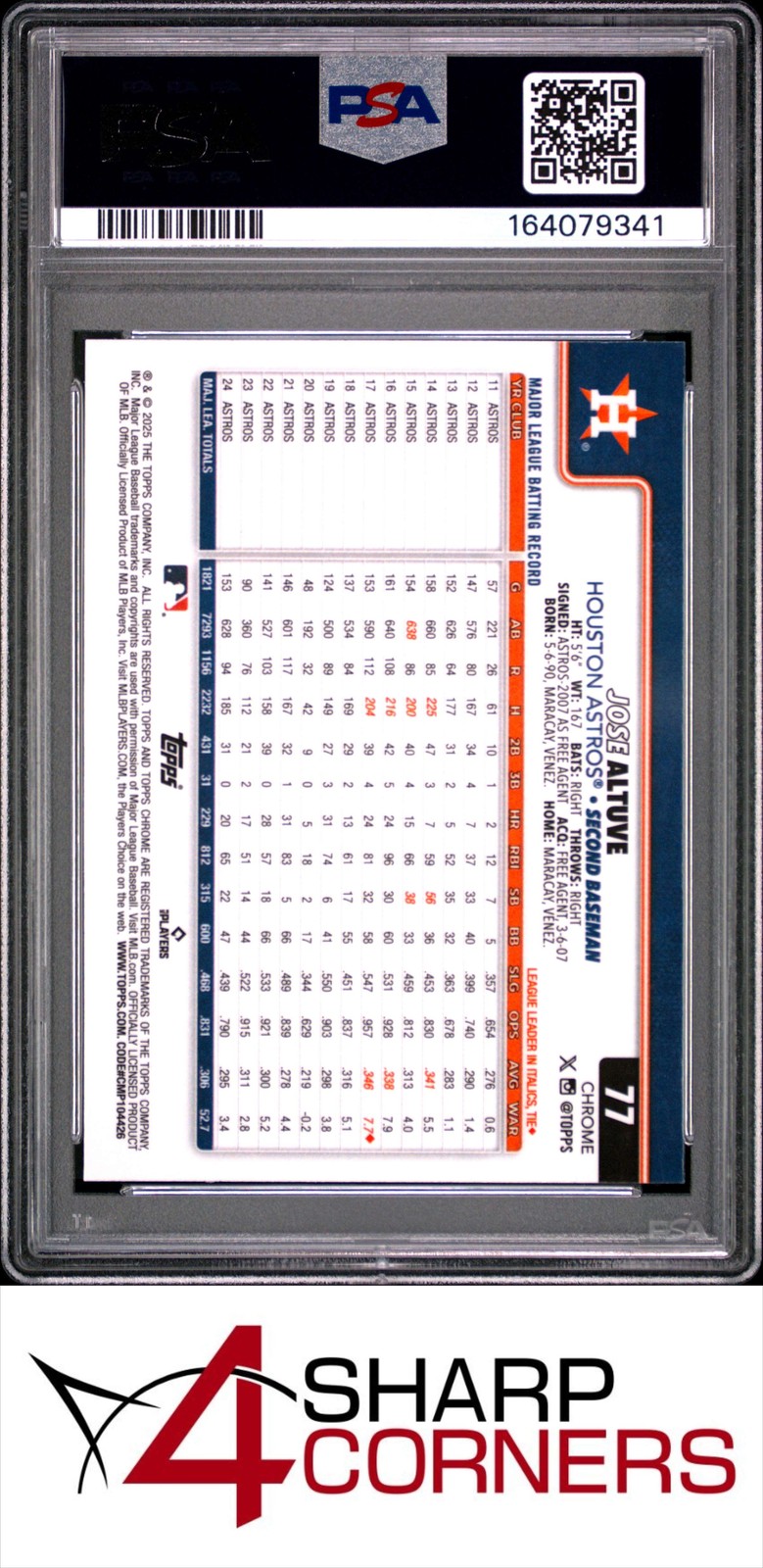 2025 TOPPS CHROME #77 JOSE ALTUVE POP 4 PSA 10 view 2