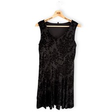 Ladies Black Evening Dress Velvet Flocked Sleeveless Lined Stretch Party Size 10