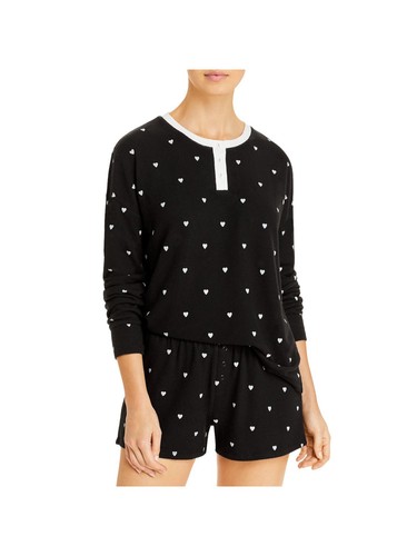 AQUA Womens Black Top Elastic Band Long Sleeve and Shorts Stretch Pajamas XS