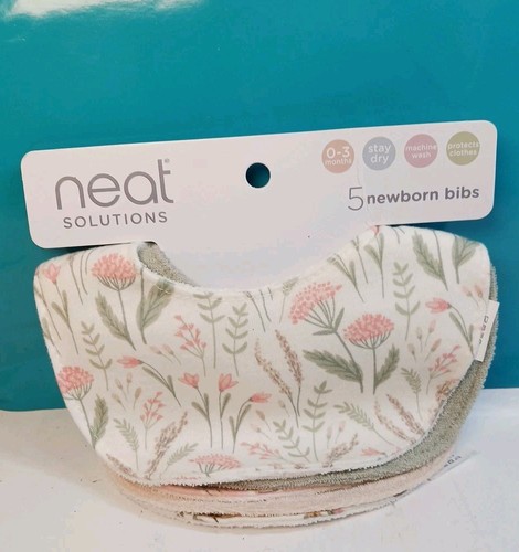 Neat Solutions Infant Bibs Pink Spring Flowers 5 Pack NEW With Tags - 第 1/8 張圖片