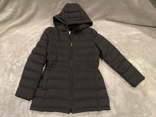 Massimo Dutti Puffer Long Jacket Girls Size 9/10 Black Hooded Feather Down
