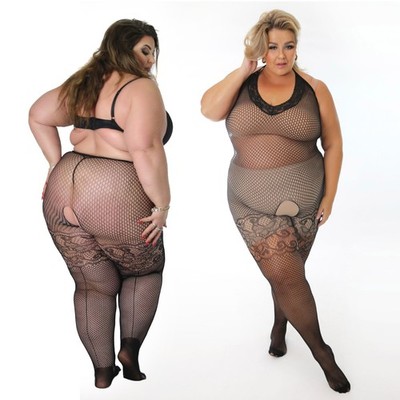 BBW Übergröße 14-36 Netzstrumpfhose Strümpfe Schritt offen Rücken Nahtlinie, Body