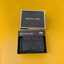  Michael Kors Jet Set Mens Slim Bifold Black Grey  Wallet