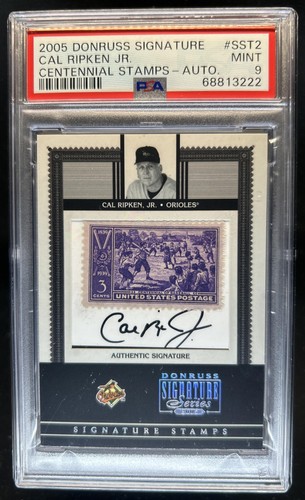 2005 Donruss Signature Cal Ripken Jr. Stamps Material Pro Ball Auto #/50 PSA 9