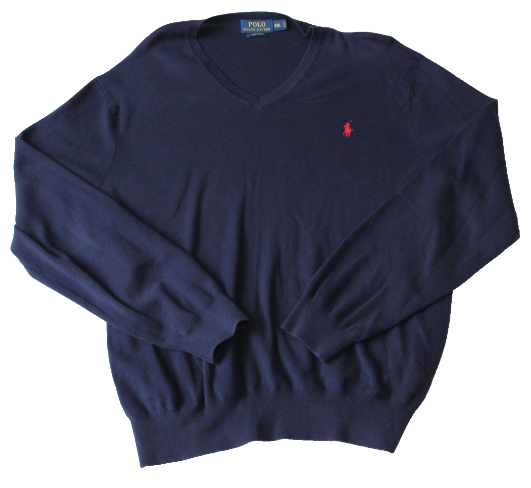 Polo Ralph Lauren Men's V-Neck Sweater Size XXL Navy Blue Pima Cotton