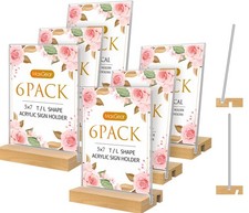 MaxGear L/T Shape Acrylic Sign Holder, 5 X 7 Clear Table Display Stand with Wood