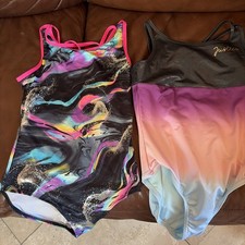 Two Justice Shimmery Dance/Gymnastics Leotards, Girls Size 12/14