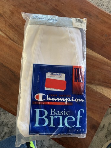 CHAMPION 1997 WHITE COTTON TALL BASIC BRIEFS UNDERWEAR 2 PACK SIZE 40 BRAND NEW