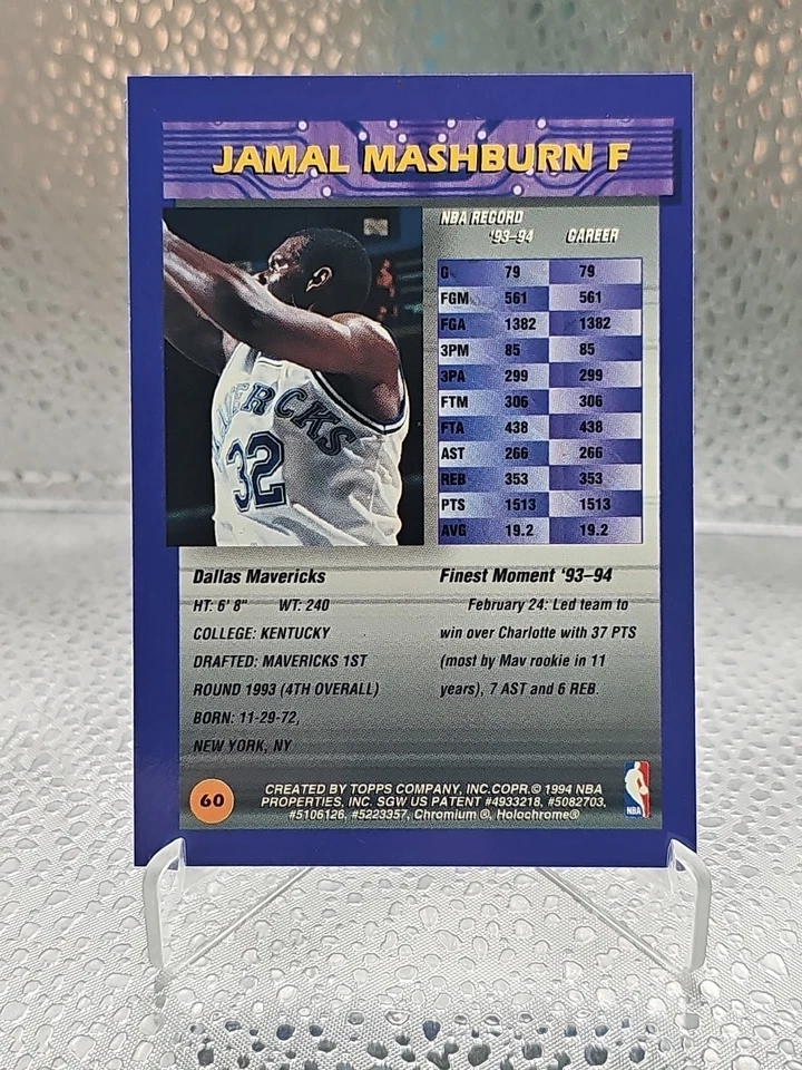 1994-95 Topps Finest - Jamal Mashburn #60 Refractor - Image 2 of 2