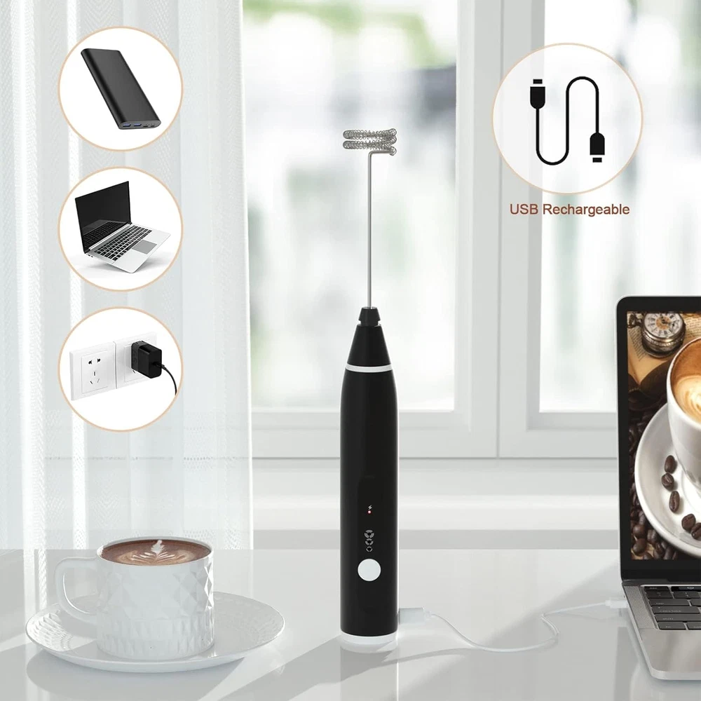 Milk Frother Handheld,  Rechargeable Electric Foam Maker Drink Mixer 3 Speeds wi