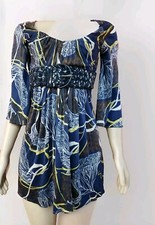 SKY, Blue Yellow Brown Belted Sleeveless Sexy Women's Mini dress Size S #C