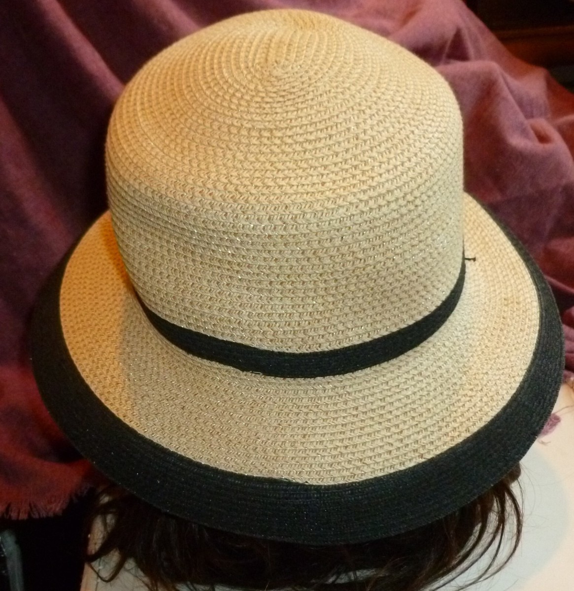 CHARTER CLUB BLACK & WHEAT STRAW HAT w/ Changeable Brim, 22  display picture 1