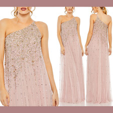NWT$598 Mac Duggal [ 16 ] 9224 One Shoulder Embellished Trapeze A Line Gown Q821