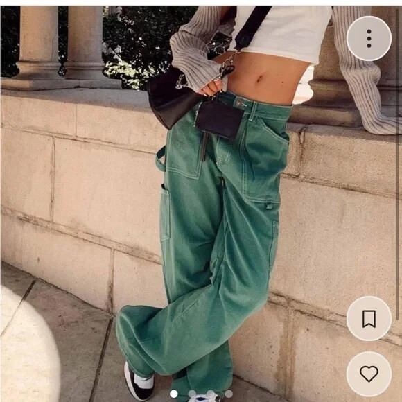 Lioness Miami Vice Wide Leg Cargo Pants Jeans Womens XS 6 Green