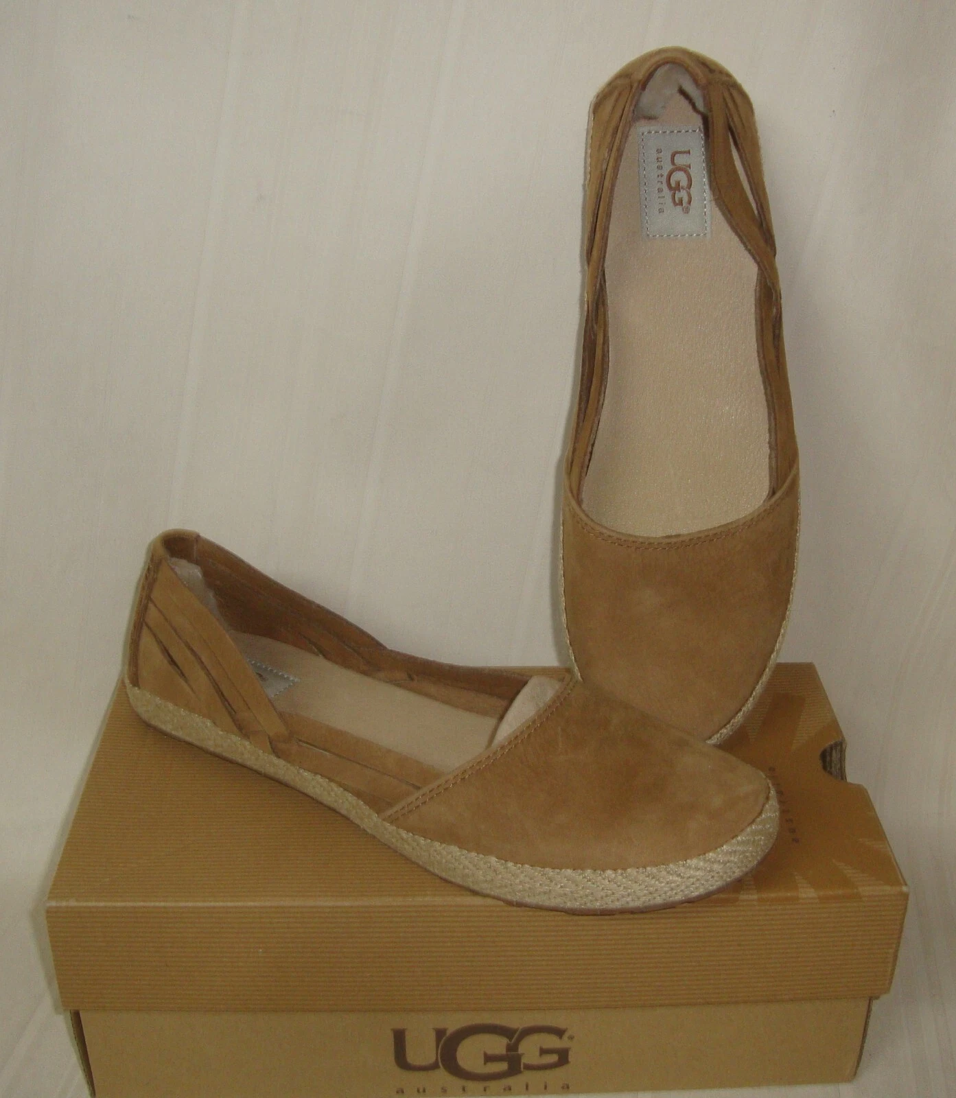 Scarpe basse UGG CICILY espadrillas in castagno scamosciato taglia US 9 5 NUOVE