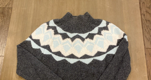 Maglione donna nordico Fair Isle taglia media cotone acrilico finto collo grigio - Foto 2 di 5