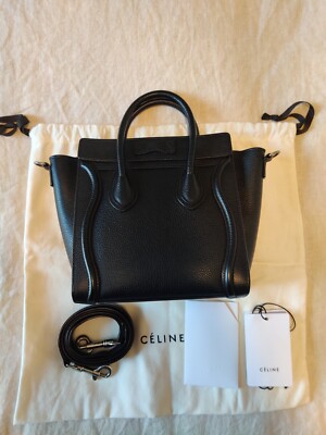 Celine Luggage Nano Handbag pebbled Grain Leather Black | eBay