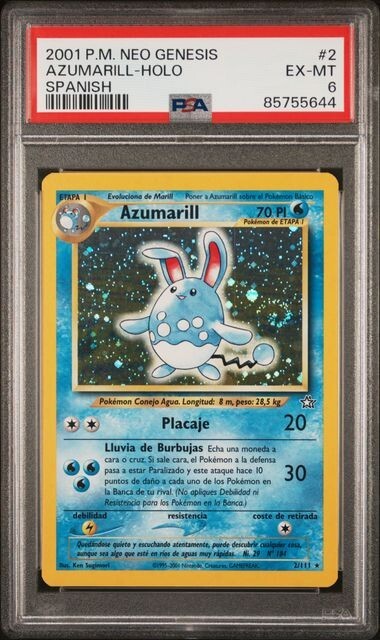 2000 Pokemon Spanish Neo Genesis Azumarill Holo #2 Graded PSA 6 EX