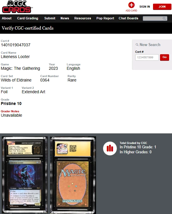 MTG Magic the Gathering Wilds of Eldraine Foil Likeness Looter CGC 10 Pristine - Image 4 of 4